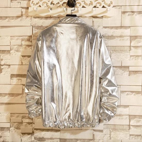 Men Coat Stand Collar Long Sleeve Zipper Closure Jacket