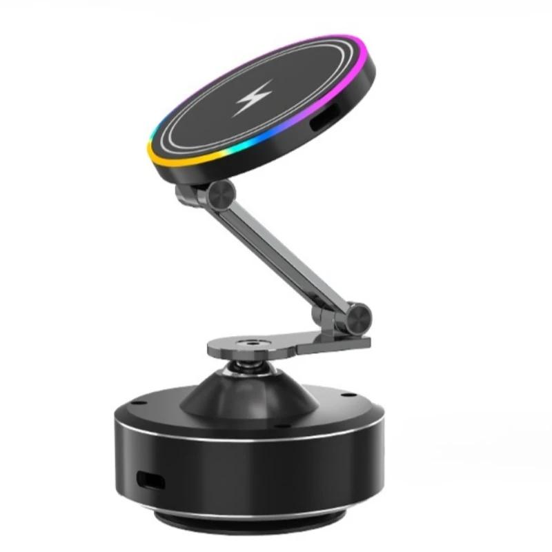 

Desktop Vacuum Suction Cup Magnetic RGB Wireless Charger Phone Holder Stand for Magsafe iPhone 17 16 15 14 13 12 Fast Charging