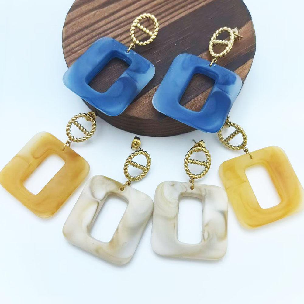 Marble Texture, Hollow Geometric Square, Pendant, Stainless Steel Earrings, Women's Earrings, European and American Retro Fashion Elegant