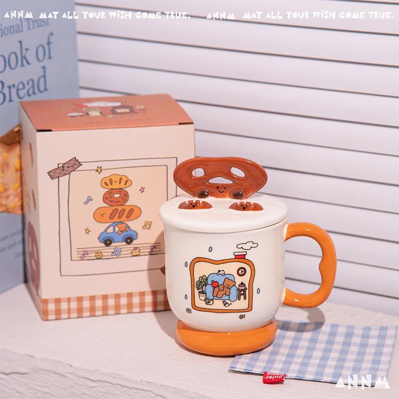 New High Appearance Ceramic Mugs with LIDS for Women  Household Drinking  Coffee and Breakfast Cups