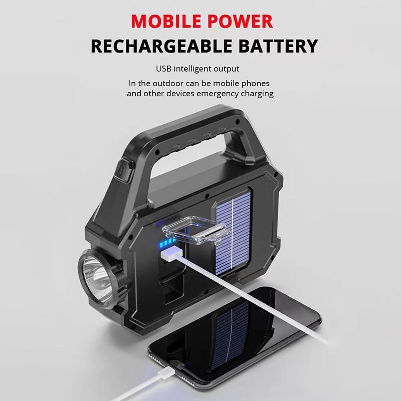 Multifunctional Solar Work Light Searchlight Solar Rechargeable Flashlight Outdoor Six-Gear Mode Night Light  With Power Display
