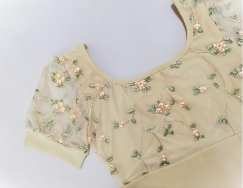 ProDance Embroidered Mint and Ivory Half-Cup Short Sleeve Ballet Leotard PLHA018MA (L, Ivory)