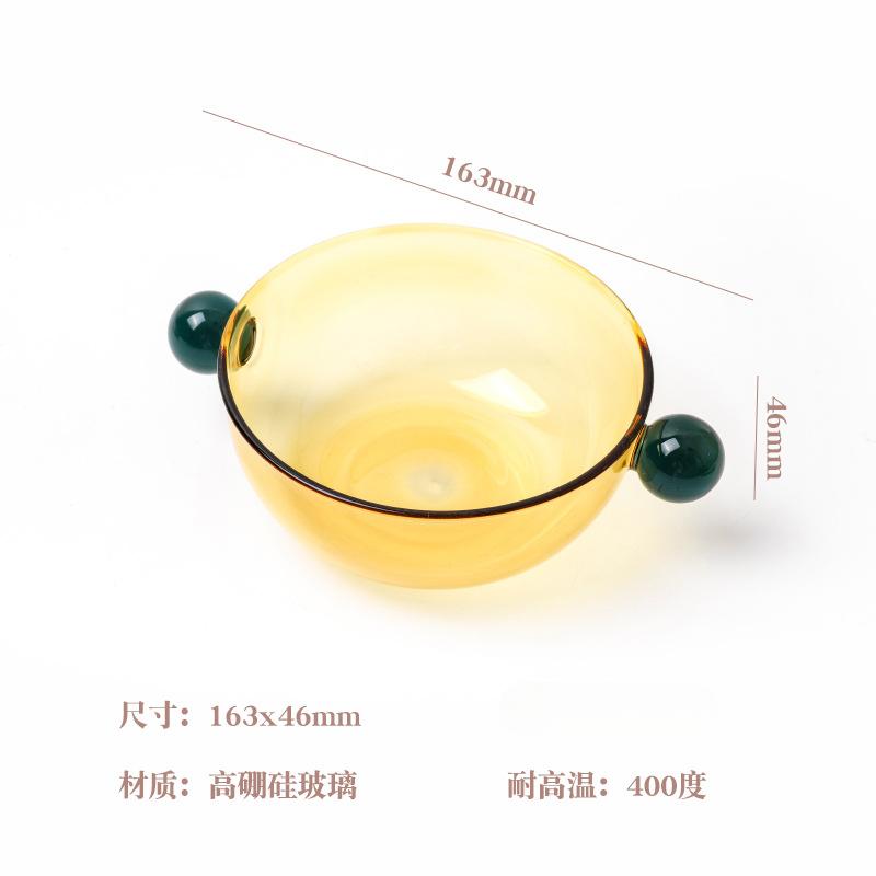 

Double Spherical Handle Color Contrasting Glass Bowl Fruit Yogurt Oat Induction Cooker Heating High Aesthetic Glass Bowl золотий