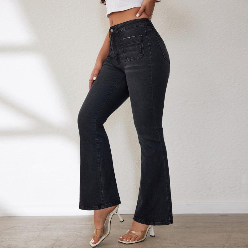 Spring and summer new slim-fitting micro-pull jeans women's high-waisted and thin hip-lifting horseshoe pants