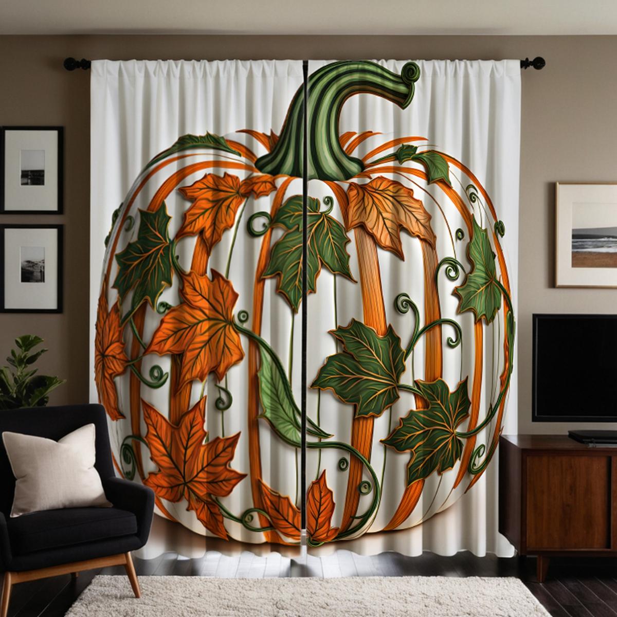 

2 шт. HD китайская тыква стерео декоративная штора белая завязка штора с цифровой печатью Домашнее украшение стиль украшения гостиная р W52H63inchW132H160cm