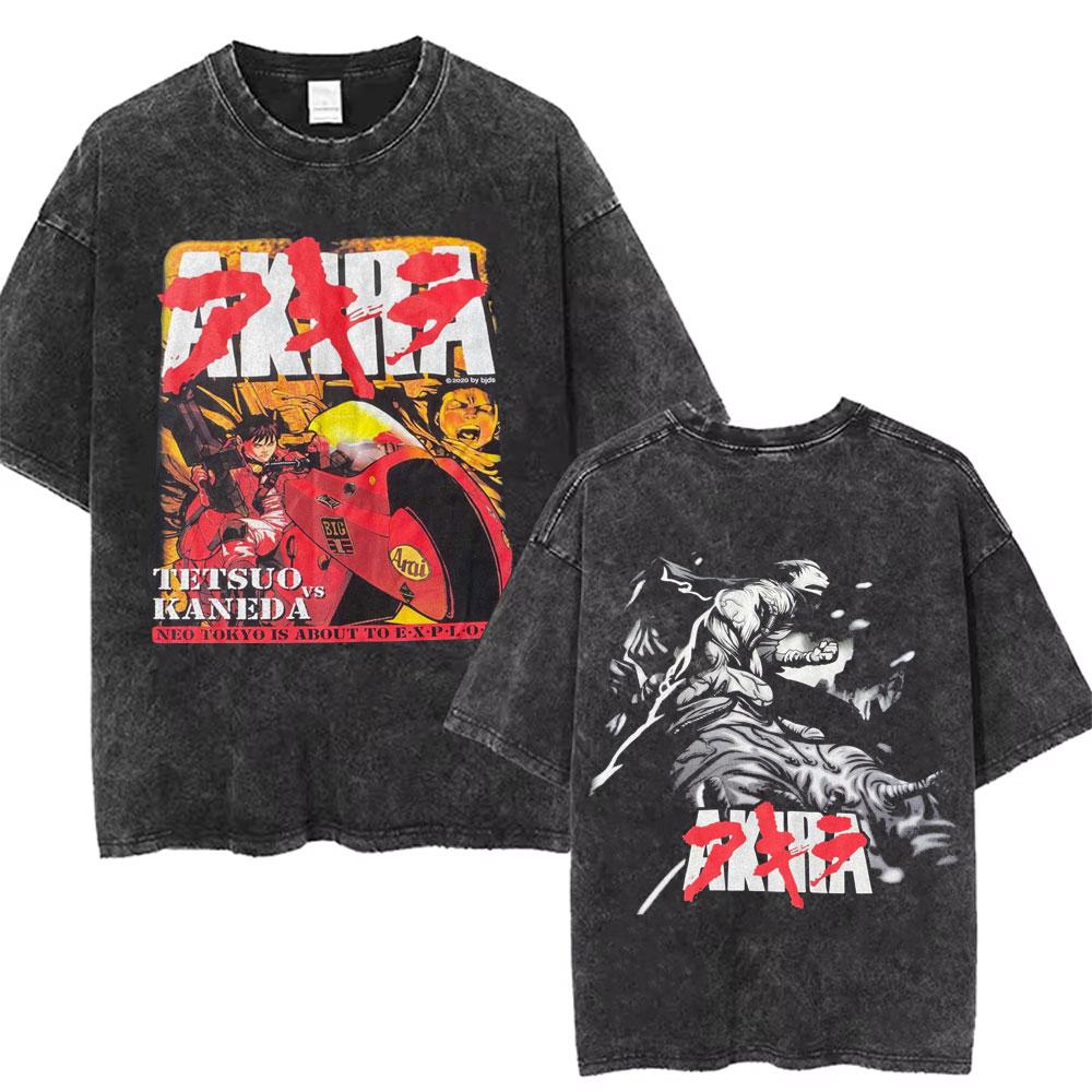 Washed Vintage Anime Akira T Shirts Japanese Science Fiction Cartoon Movie Shima Tetsuo Tshirt Men S Manga Oversized Tshirts