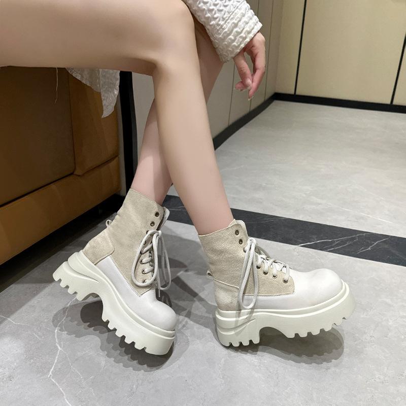 Inner heightening first-layer cowhide Martin boots women's 2025 new British style brown popular thick-soled retro locomotive boots