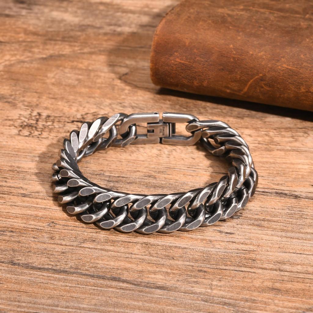 12mm Retro Chunky Cuban Chain Bracelets for Men,Stainless Steel Chain Link Wristband,Vintage Cool Punk Jewelry Gifts