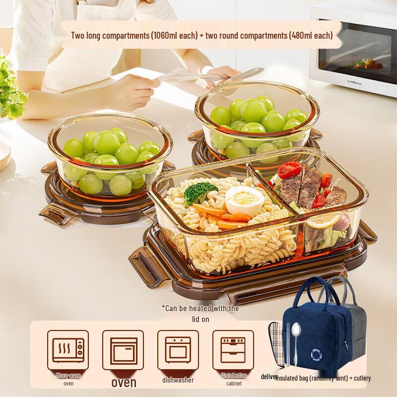 Qiwei Glass Microwave Lunch Box with Sealed Lid