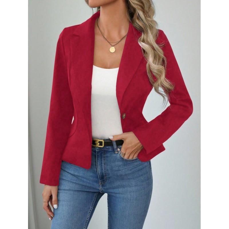 Womens Slim Fit Solid Color Blazer Jacket Short Length 2026 Office Chic Formal Outerwear