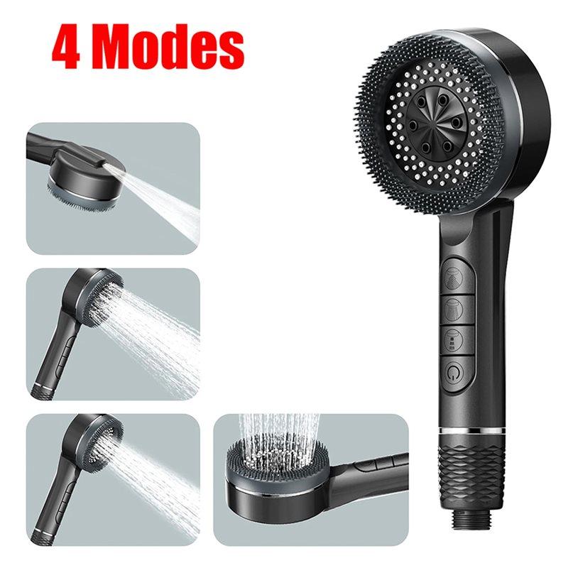 A58Z Self-Cleaning 4 Modes Shower Head With Integrated Silicone Brush One-Key Stop Water Massage High Pressure Showerhead Filter