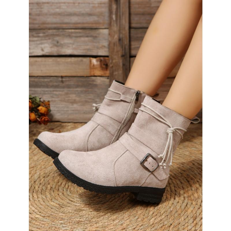 Large Size Short Boots Women's Autumn and Winter New Casual Retro Martin Boots Side Zipper Belt Buckle Women's Boots