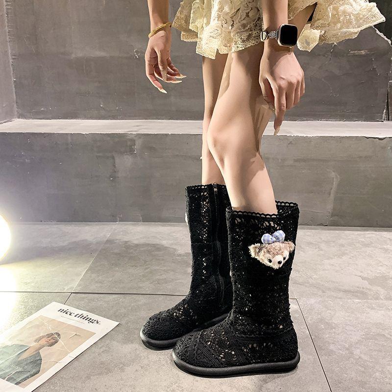 French Hollow Long and Short Boots Women Go Out Fashionable Retro Mesh Boots Women Cool Boots New
