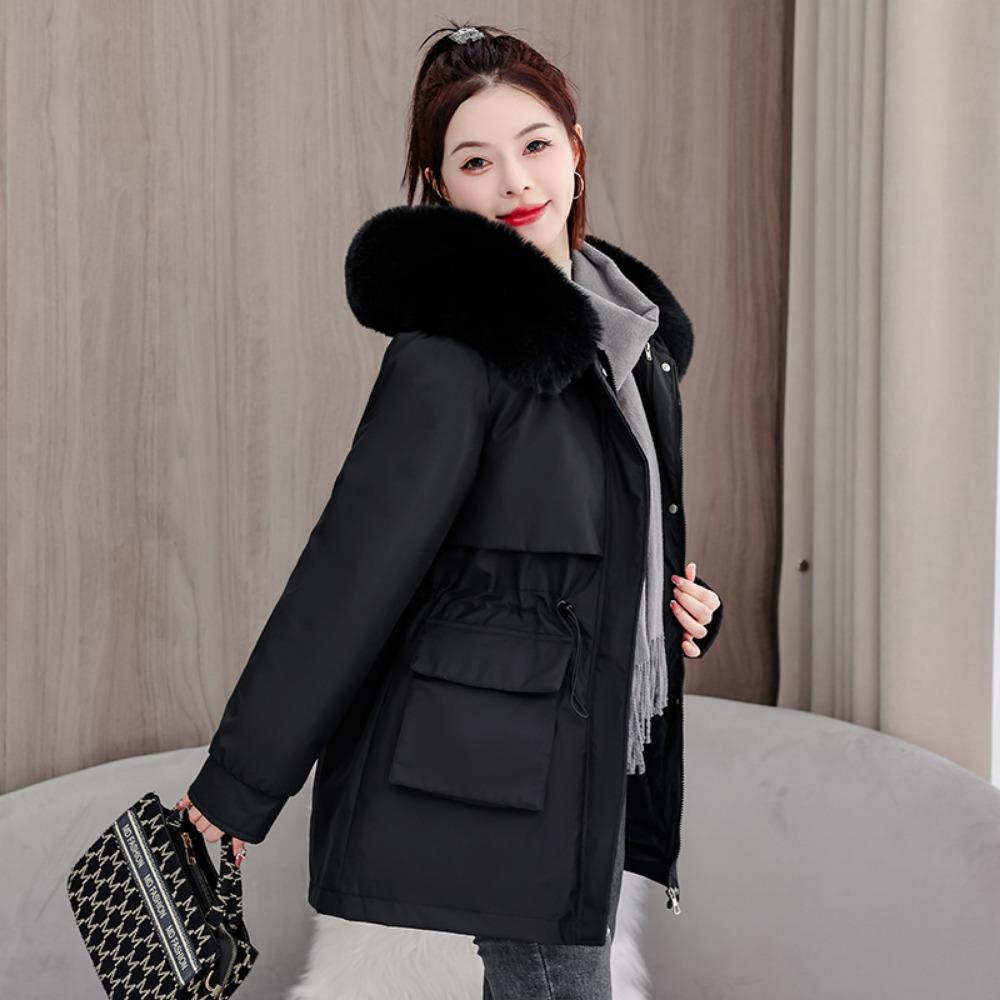 The New Women's Removable Liner, Piled and Thickened Pie Overcome the Cotton-padded Coat, Medium and Long Large Fur Collar Waist Cotton-padded Coat.
