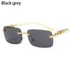 Rimless Rectangle Sunglasses Retro Clear Ocean Lens Sun Glasses Cheetah Decoration Shades UV400 Eyewear for Women Men