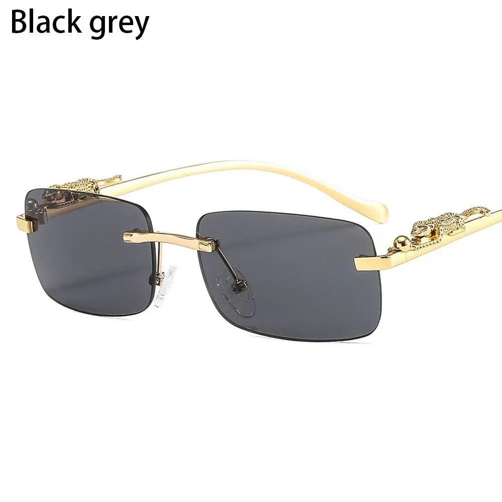 Rimless Rectangle Sunglasses Retro Clear Ocean Lens Sun Glasses Cheetah Decoration Shades UV400 Eyewear for Women Men