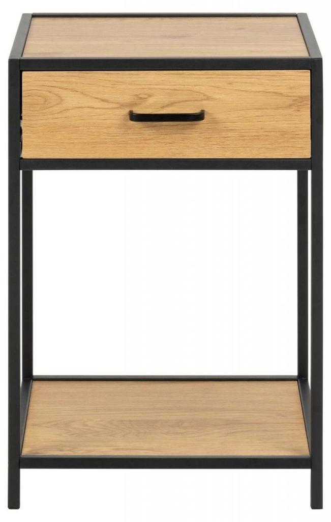 Seaford BEDSIDE CABINET WITH DRAWER AND SHELF, MDF, Metal, Wild Oak