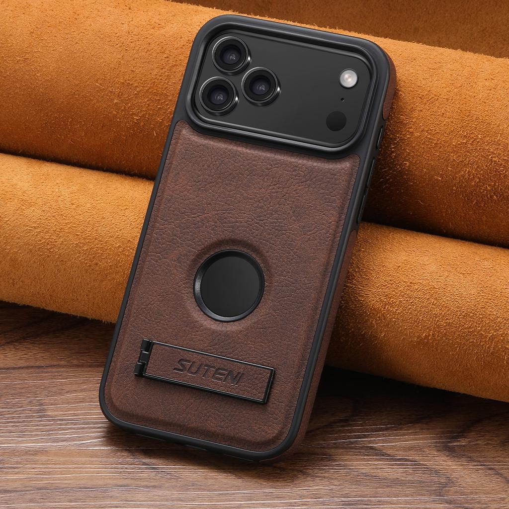 Luxury Faux Leather Phone Case Frosted Feel Stand Magnet Wireless Charging for IPhone 17 Pro Max 16 Plus 15 14 13 12