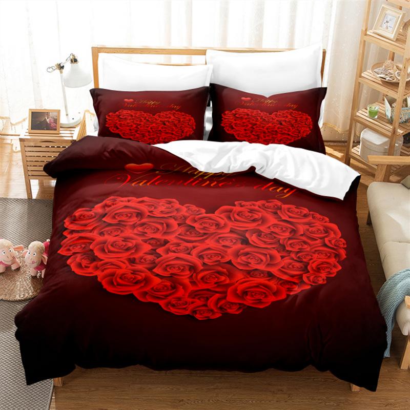 Rose Pattern Bedding Set 3D Valentine's Day Duvet Cover 2/3 Pieces Couple Ladies Room Quilt Cover Modern Romantic Love Bedding Cover