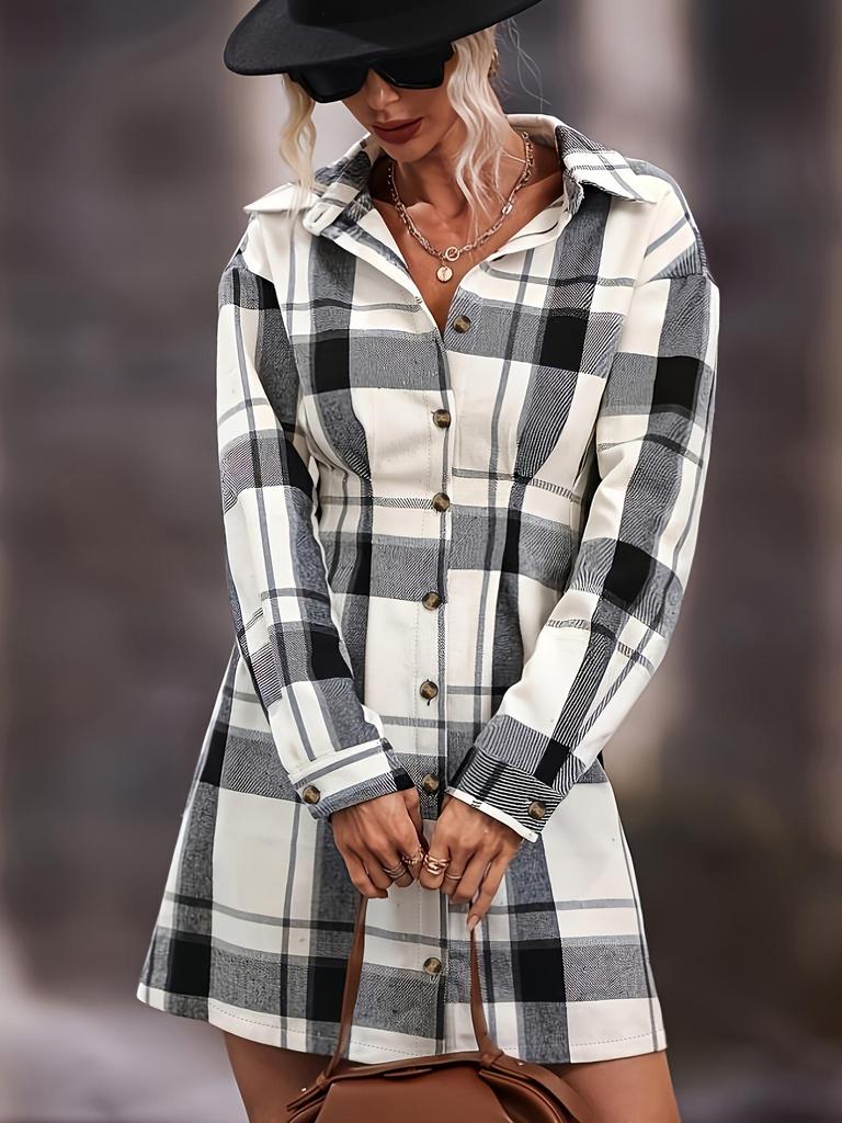 Elegant Plaid Print Belt Dress for Women - Autumn & Winter Collection