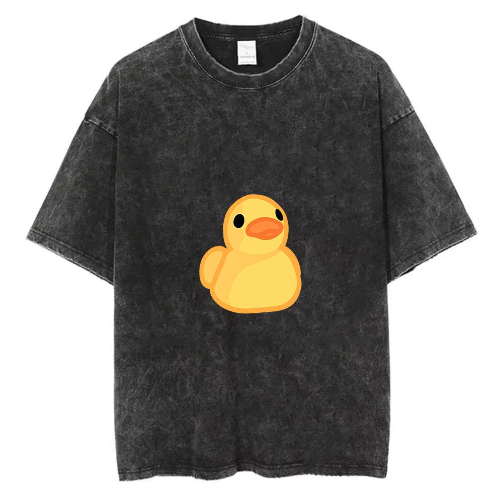 Funny Duck Graphic T Shirt Cute Yellow Duck Garlic Hat Cartoon Tee Kawaii Aesthetic Animal Shirt Unisex Casual Gift Top