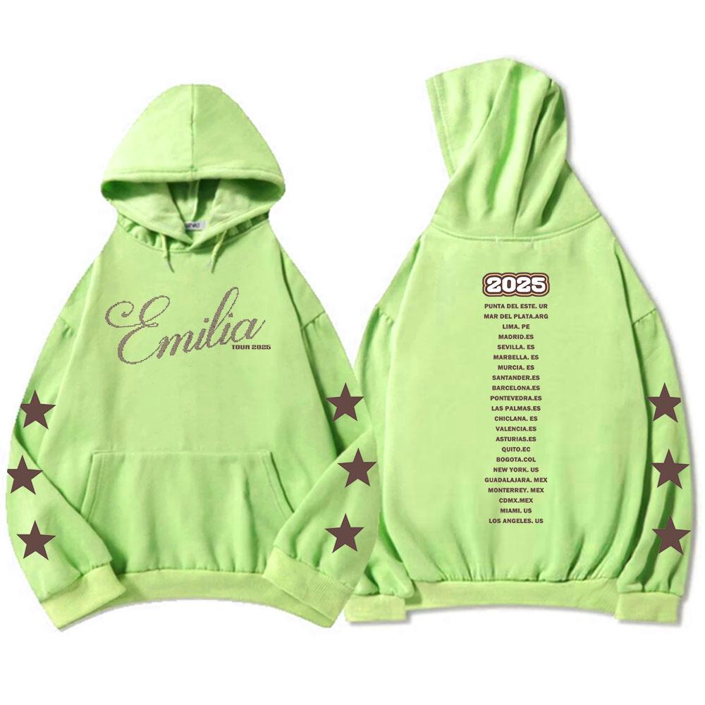 Emilia Mernes Trasa 2025 Bluzy z kapturem z długim rękawem Damskie Męskie Bluza Jesienna Moda Grafika Piosenkarza Casualowe Unisex Pulowery