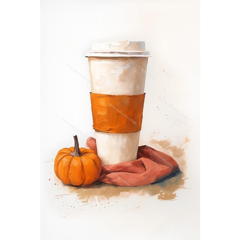 Watercolor Fall Maple Leaf Canvas Gallery Wall Prints Blue Pumpkin Pumpkin Spice Typography Wall Art Farmhouse Home Decor Gift