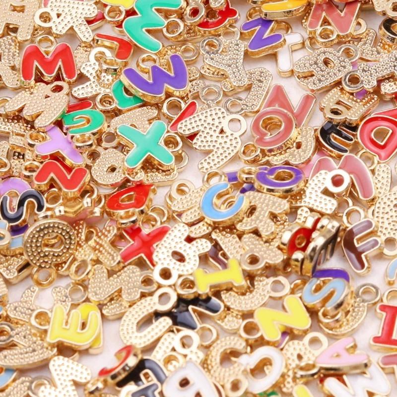 100Pcs Colorful Enamel A-Z Alphabet Charms Metal Letter Pendants For Diy Jewelry Making Bulk Charms For Jewelry Making Pendants