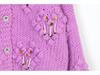 Women's Fashionable Purple Pom-Pom Cardigan - Round Neck, Beaded, Hand-Crocheted, Lazy Style, Autumn/Winter Sweater