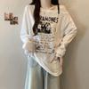 American Plus Size One-Shoulder Letter Print Long Sleeve Women's T-shirt - 2025 Autumn, New Loose Slimming Trendy Top