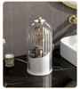 Birdcage Rotating Makeup Brush Holder with Dustproof Compartments for Desktop Cosmetics and Pen Storage