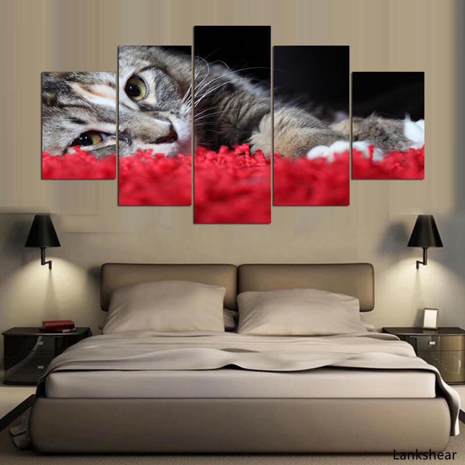 Nowoczesne malarstwo HD drukowane na płótnie 5 Panel piękny kot dekoracja wnętrz dla zwierząt plakaty ramy salon obrazy na ścianę!