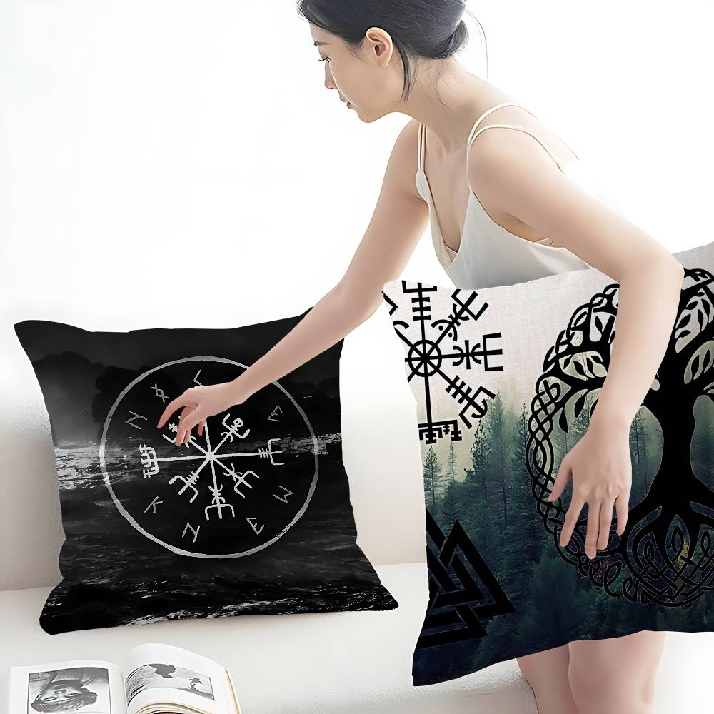 V-Viking Logo V-Vegvisir Luxury Pillow Anime Pillow Sofa Bed Head Pillow Cover Cushion Cover 45X45 Cm Fashion