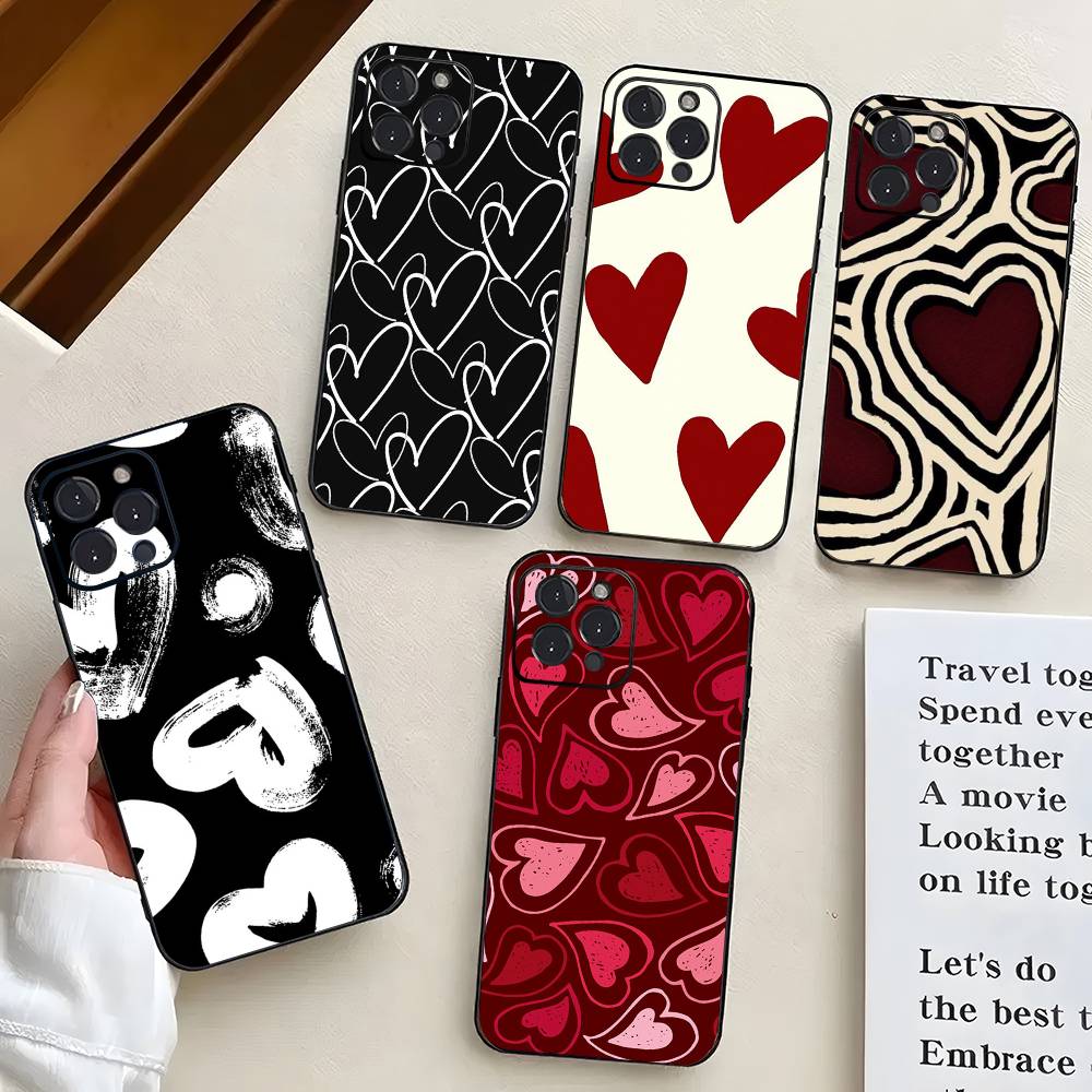 Full Screen Love Phone Case For IPhone 17 Air 16 15 14 13 Pro Max 11 12 Black Silicone Cover