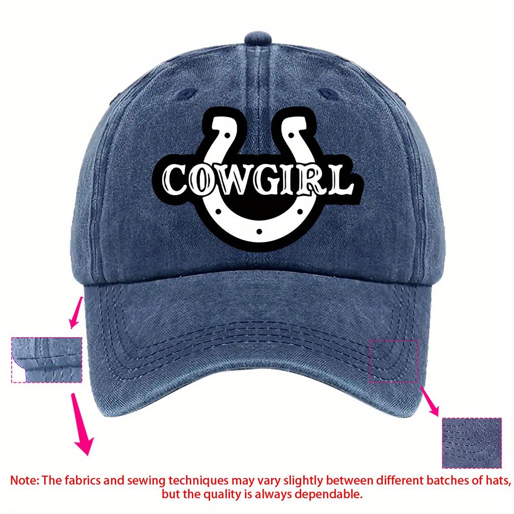 Cowgirl Hufeisen Druck Baseball Denim Kappe Verstellbar Polyester Western Stil Lässige Hut für Damen