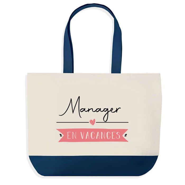 Sac shopping - PLANETEE - Sac fond bleu Manager (départ) - Coton 40x45 cm - Grand format - Fabriqué en France