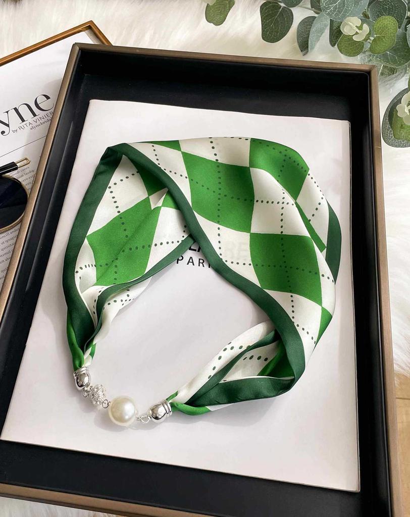 Magnetic Buckle Silk Scarf Headband Internet Celebrity New Magnetic Buckle Bracelet Small Long Women's Summer Casual Necklace Diamond Neck Band