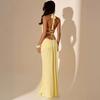 Holiday Style Neck Halter Dress Waist Side Dense Pleated Streamer Slim Hip Fish Tail Dress
