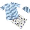 Emfay Short Top and Bottom with Rash UV 4T Boys' Swimsuit, Sleeve, Striped, Set, Cap, Guard, Swimwear, Protection,