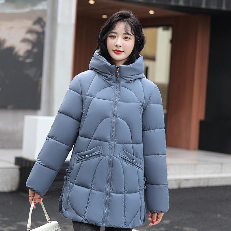 Winter Cotton-padded Women's Hooded Long New Casual Loose Glossy Solid Color Down Cotton-padded Clothes