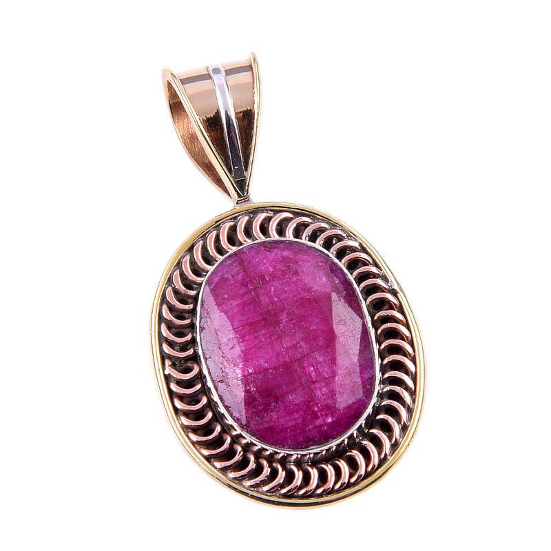 Red Ruby(Simulated) Handmade 925 Sterling Silver Two Tone Pendant 1.50" P4w94