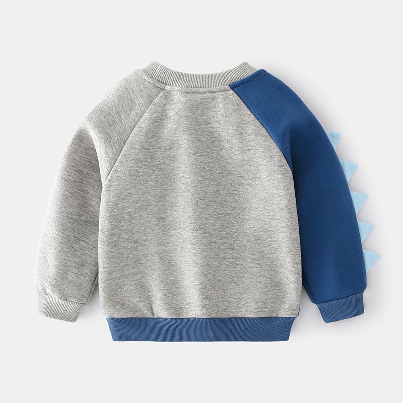 Maglione in pile per ragazzi con colori a blocchi blu e grigi, casual, alla moda, moda coreana, a maniche lunghe, felpa in pile di cotone per bambini