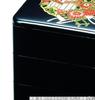 J-kitchens 3-Tiered Jubako Box, 6.5 inches, Black Flower Goshoguruma Design, 19.6cm x 19.6cm x 17.5cm, Made in Japan
