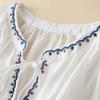 White Embroidery Three Quarter Sleeve V-Neck Pullover Loose Women's Blouse Shirt Casual Linen Female Clothing Tops Fashion