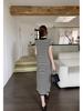 Summer Slimming Striped Knit Dress - Chinese National Style, Short Sleeve, Tummy Covering, H-Line Design, Mid-Length for Women