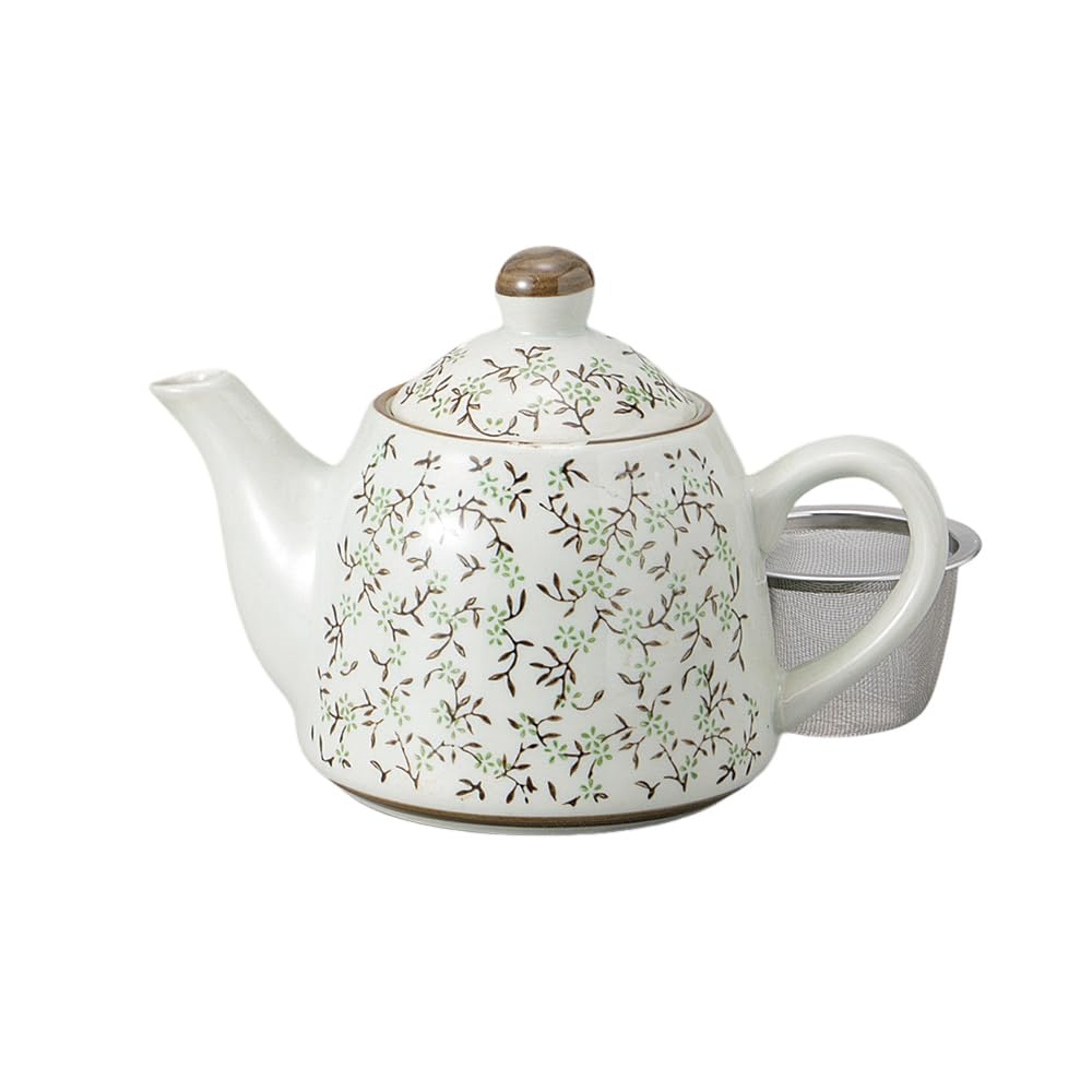 Ale-net Teapot, 10.5 X 11.7 Cm, 410cc, Brushed Grass and Flower Green TY Pot, Porcelain, Stylish