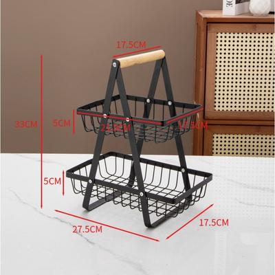 Wooden Handheld Basket Iron Multi Functional Fruit Basket Storage Rack