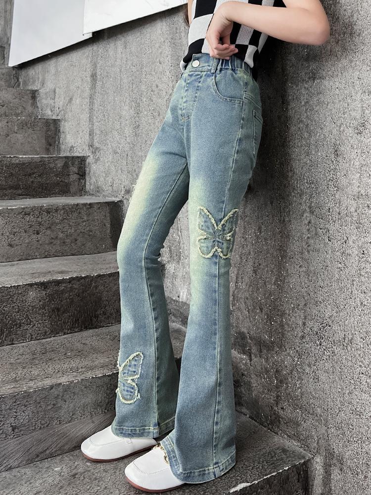 Girls' Denim Flare Pants - 2025 Spring/Autumn Casual Jeans for Big Kids