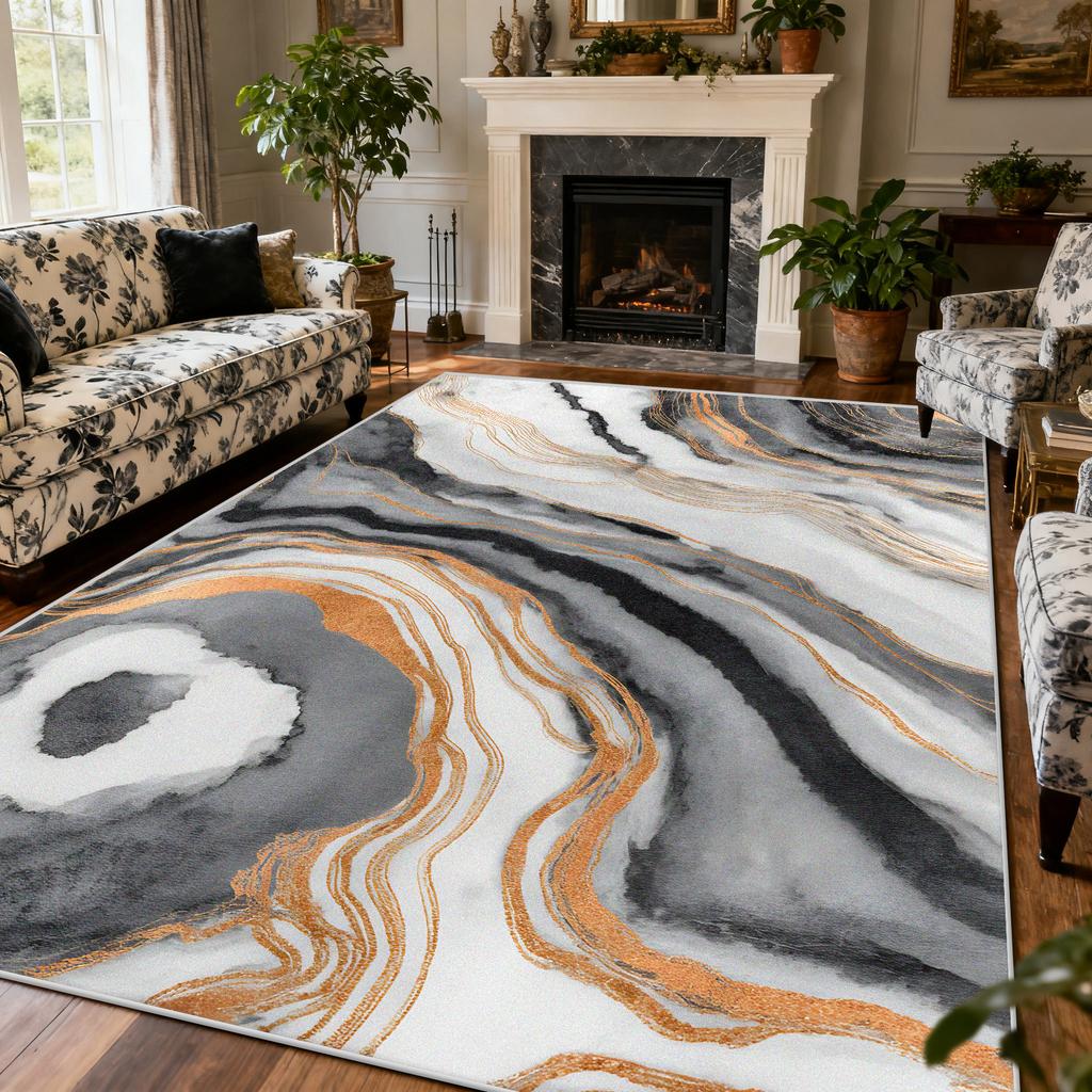 Light Luxury Marble Style Carpet Large Area Living Room Lounge Decoration Rug 200×300cm European Style Bedroom Soft Floor Mat