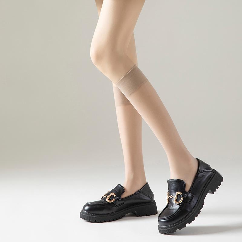 Meias de Verão Femininas Antiderrapantes para Exterior até o Bezerro - Preto Invisível Anti-Fio Estilo Modelador de Cano Médio